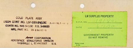 Lot #8125  Apollo Lunar Module Coldplate - Image 3