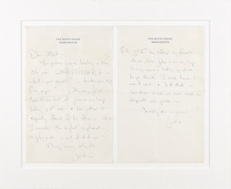 Lot 67 Jacqueline Kennedy: Sincere thanks to family photographer Mark Shaw: 