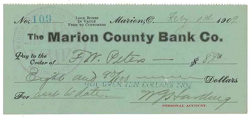 Lot 128 Warren G. Harding Check