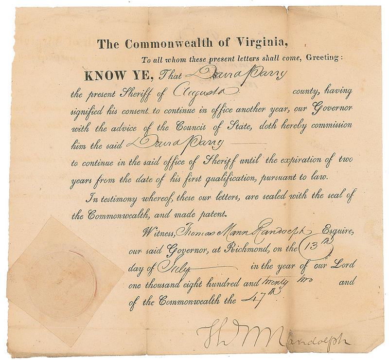 Lot 412 Thomas Mann Randolph, Jr Signed Document