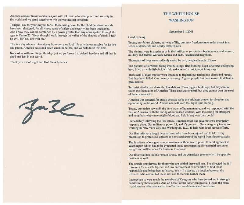 Lot 76 George W. Bush Souvenir Typescript