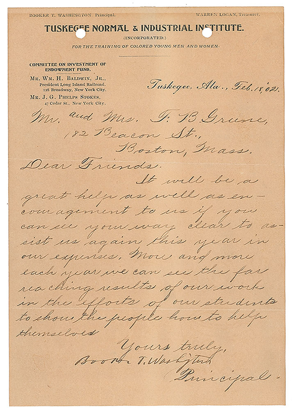 Lot 442 Booker T. Washington Signed Letter
