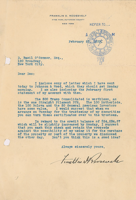 Lot 170 Franklin D. Roosevelt Typed Letter Signed