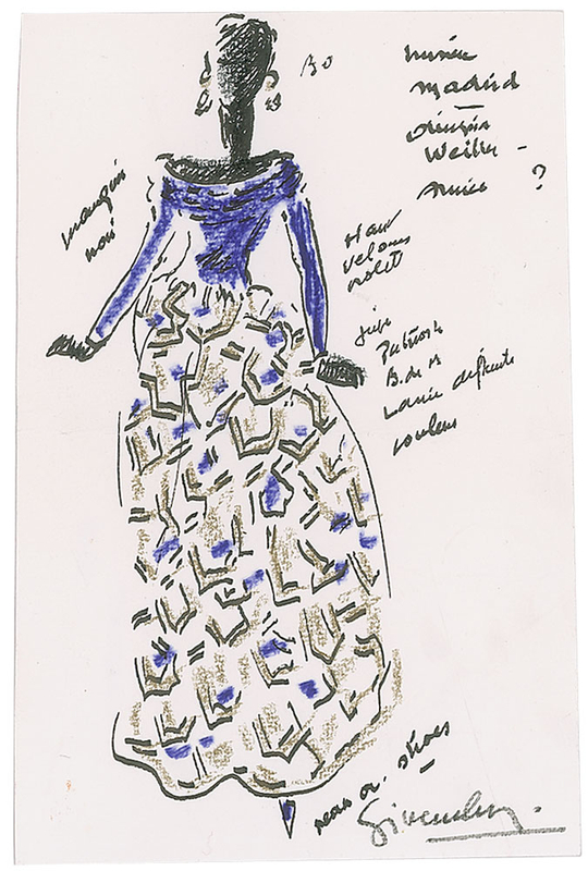 Lot 631 Hubert de Givenchy: Exotic original concept sketch by the House of Givenchy founder