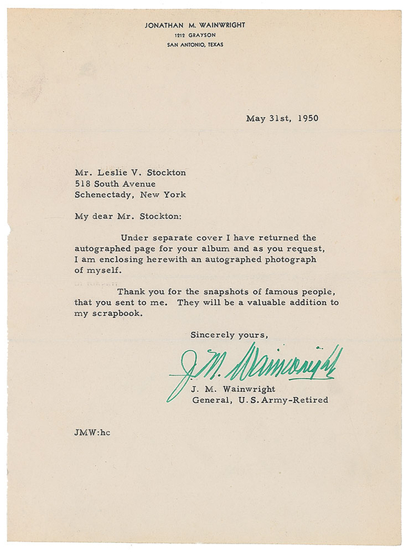 Lot 548 Jonathan M. Wainwright Typed Letter Signed