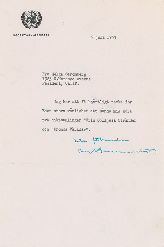 Lot 356 Dag Hammarskjold Typed Letter Signed