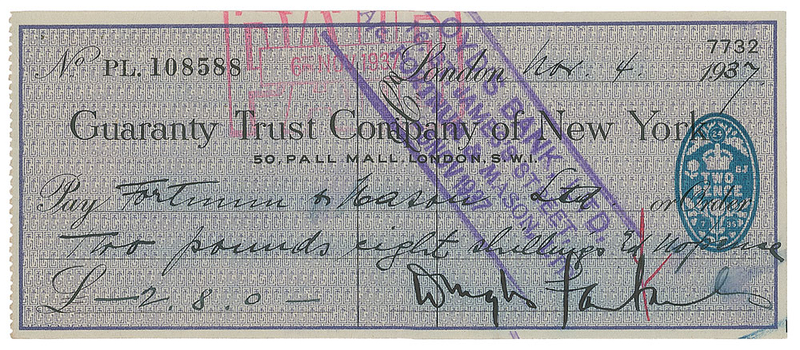 Lot 913 Douglas Fairbanks, Sr Check