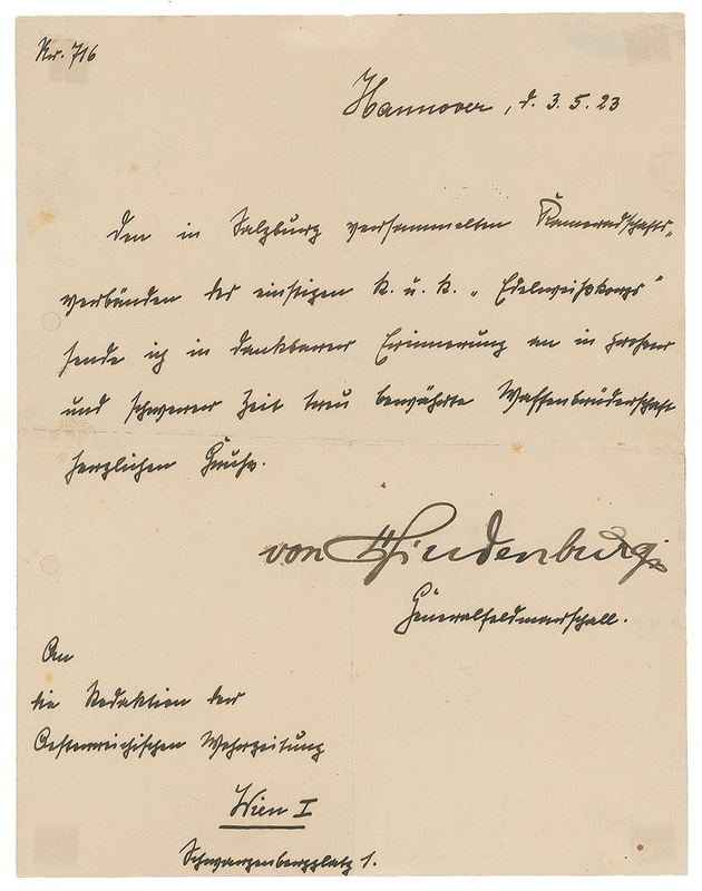 Lot 523 Paul von Hindenburg Signed Letter