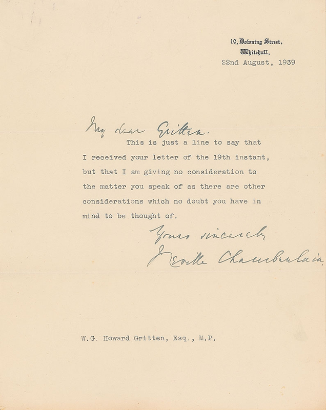 Lot 331 Neville Chamberlain: Britain's prime minister seeks to delay an election 