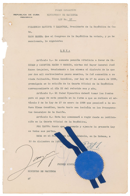 Lot 312 Fulgencio Batista Signed Document
