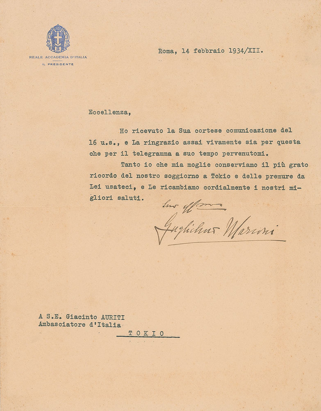 Lot 386 Guglielmo Marconi Typed Letter Signed