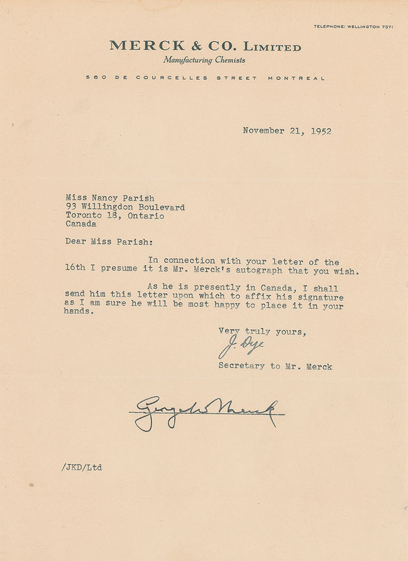 Lot 393 George W. Merck Signature