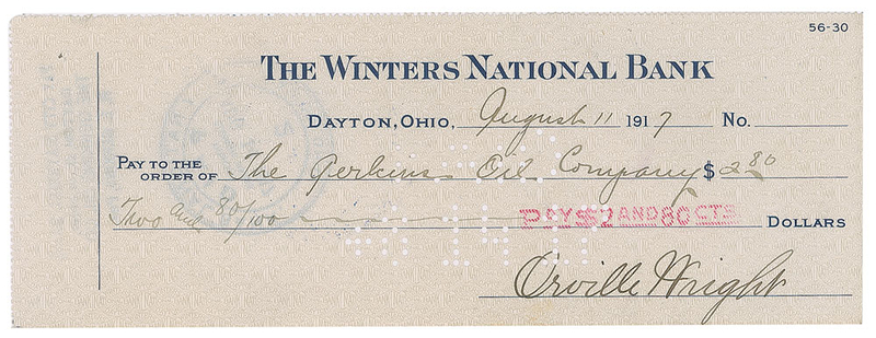 Lot 559 Orville Wright Check