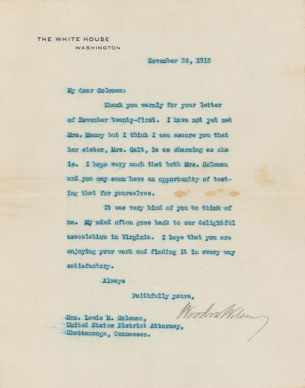 Lot 187 Woodrow Wilson Typed Letter Signed