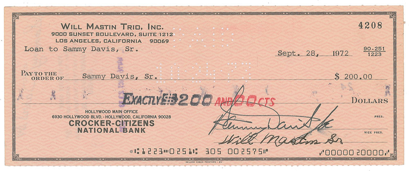 Lot 906 Sammy Davis, Jr Check