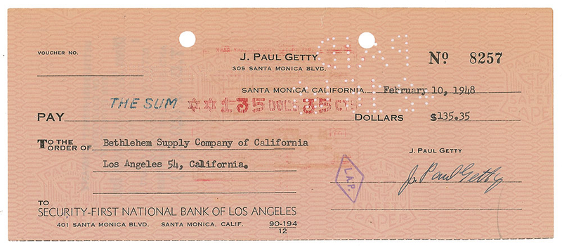 Lot 348 J. Paul Getty Check