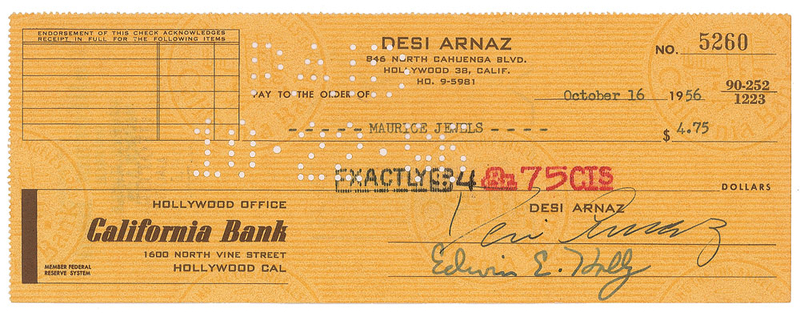Lot 888 Lucille Ball and Desi Arnaz Checks