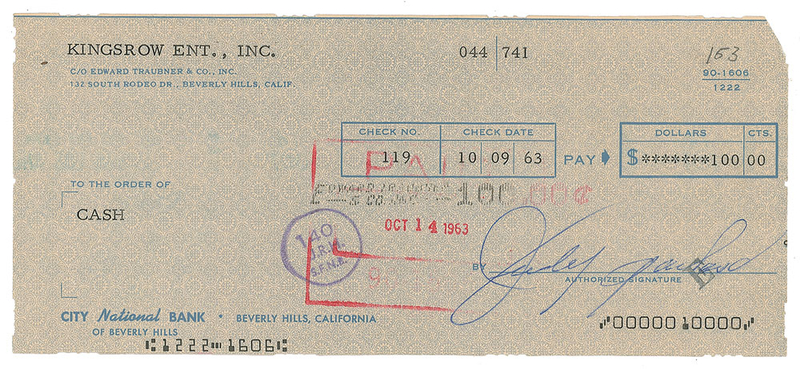 Lot 853 Judy Garland Check