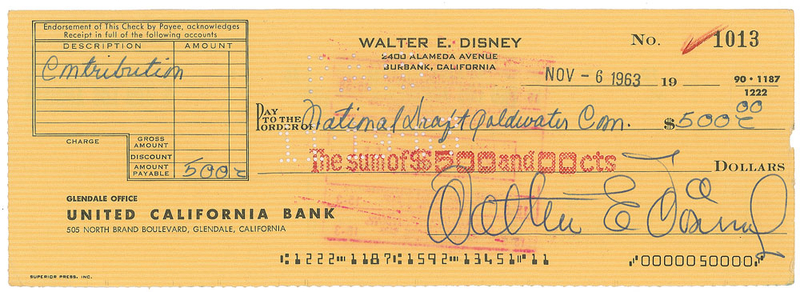 Lot 662 Walt Disney: Disney hopes to draft Barry Goldwater as president