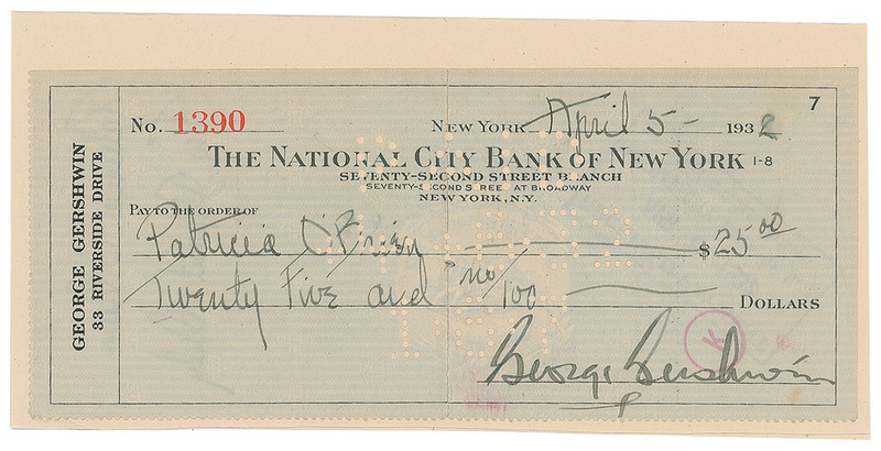 Lot 766 George Gershwin Check