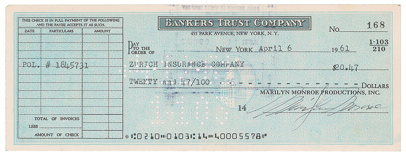 Lot 870 Marilyn Monroe Check