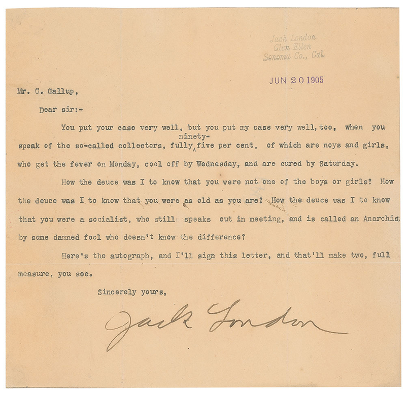 Lot 717 Jack London Typed Letter Signed