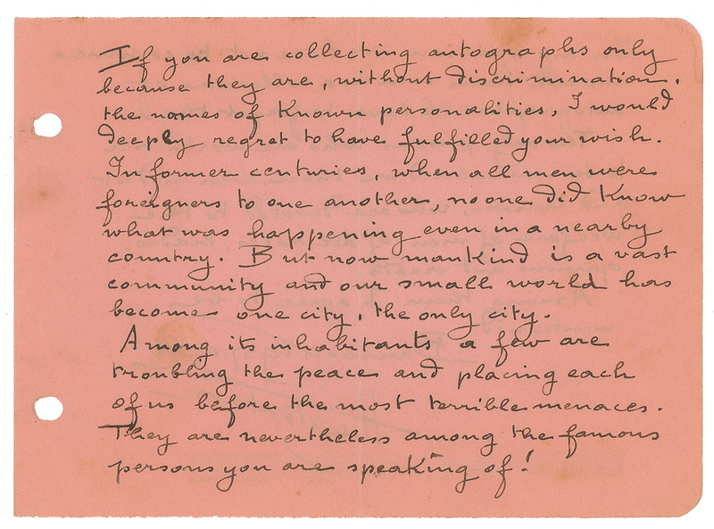 Lot 380 Henri La Fontaine Handwritten Letter Signed