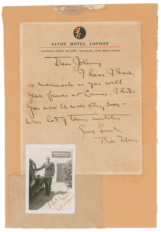 Lot 1058 Bill Tilden Letter and Signed Photograph