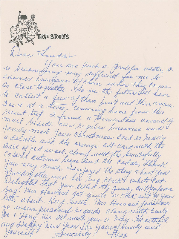 Lot 982 Three Stooges: Moe Howard Handwritten Letter Signed