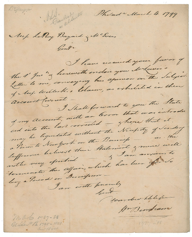 Lot 252 William Bingham Handwritten Letter Signed