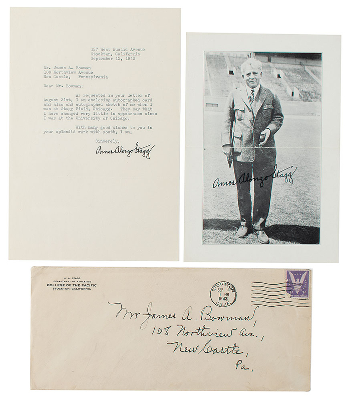 Lot 239 Amos Alonzo Stagg Signed Photograph and Typed Letter Signed