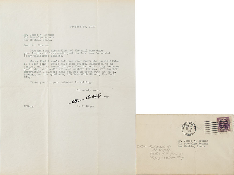 Lot 234 E. C. Segar Typed Letter Signed