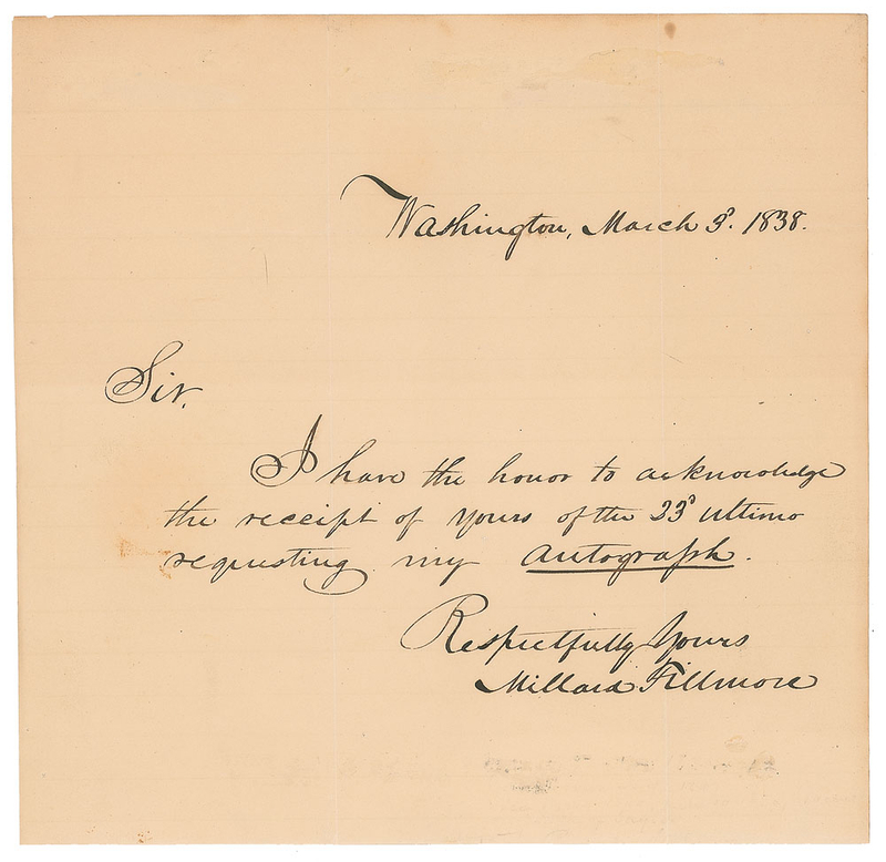 Lot 20 Millard Fillmore: Fillmore complies with an autograph request