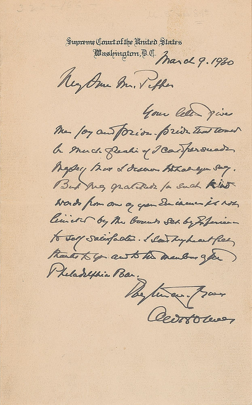 Lot 266 Oliver Wendell Holmes, Jr Handwritten Letter Signed