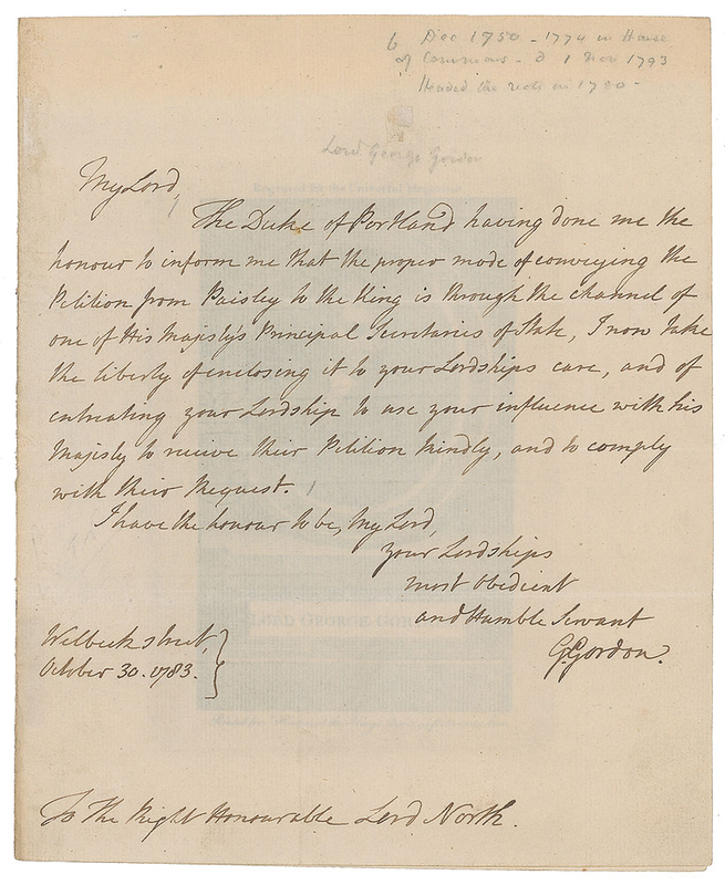 Lot 353 Lord George Gordon Handwritten Letter Signed