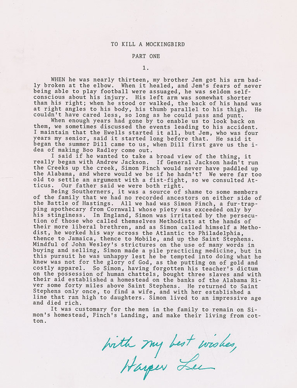 Lot 740 Harper Lee Souvenir Typescript