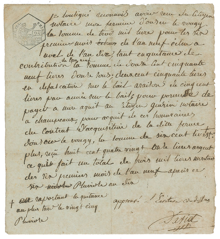 Lot 628 Jacques-Louis David Signed Document