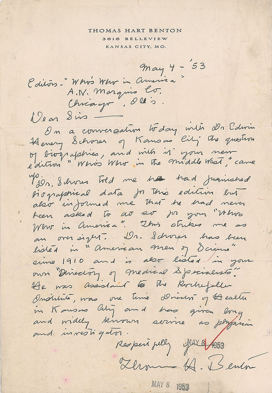 Lot 647 Thomas Hart Benton Handwritten Letter Signed