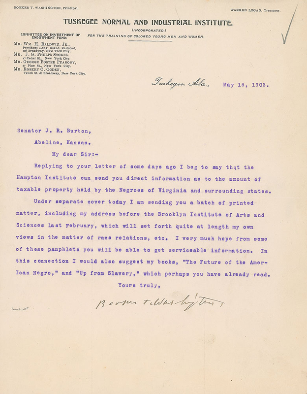 Lot 265 Booker T. Washington: Washington forwards literature on 