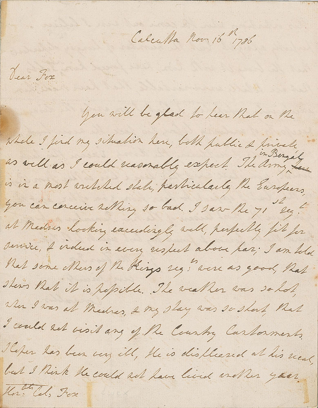 Lot 482 Charles Cornwallis: Cornwallis in Calcutta?