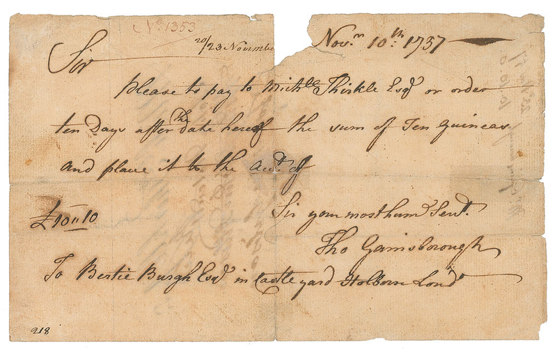 Lot 630 Thomas Gainsborough: Rare pay order from the revered English portraitist