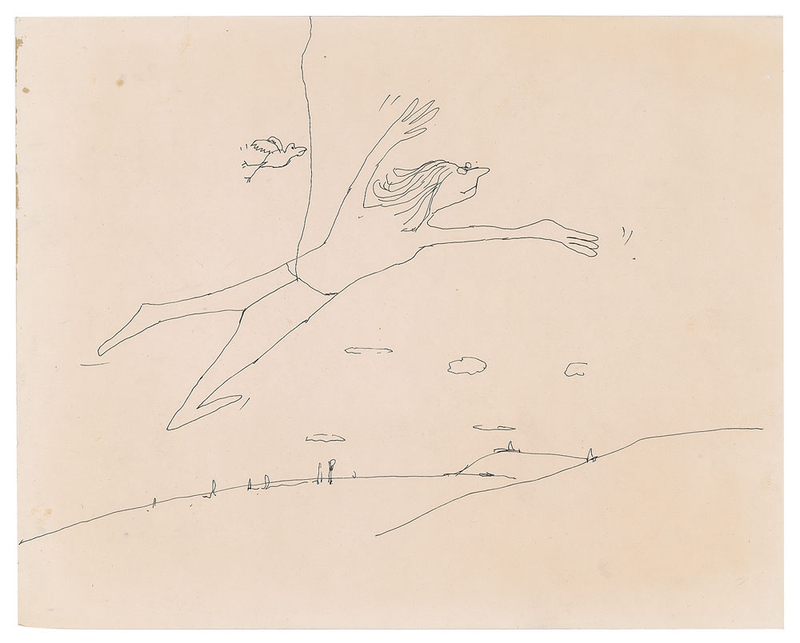 Lot 773 Beatles: John Lennon: The outlier of the John Lennon sketch collection—'Lady Flying on a Wire'