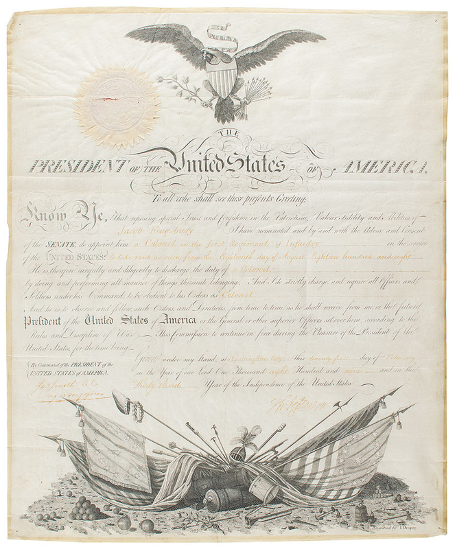 Lot 2 Thomas Jefferson: Days before leaving the White House, Jefferson appoints a war hero of the American Revolution