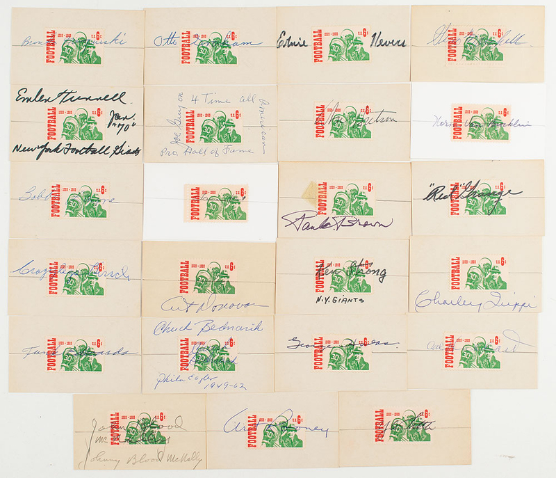 Lot 203 Football: Fifty-nine items signed by football legends, including Grange, Nagurski, Brown, and Halas