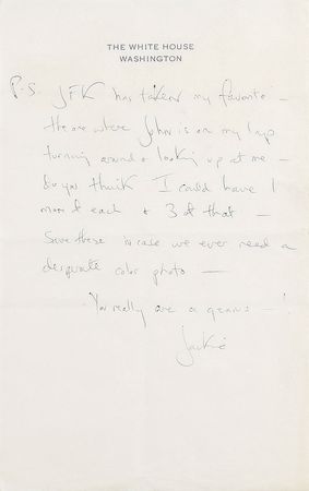 Lot #67 Jacqueline Kennedy: Sincere thanks to family photographer Mark Shaw: 