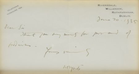 Lot #721 William Butler Yeats Handwritten Letter Signed - Image 2