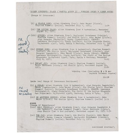 Lot #711 Allen Ginsberg: Ginsberg adapts Blake to music - Image 4