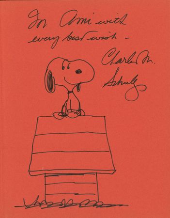 Lot #667 Charles Schulz: Beautiful large sketch of Snoopy inside a volume of 