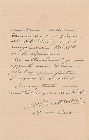 Lot #622 Frederic-Auguste Bartholdi Handwritten Letter Signed - Image 2