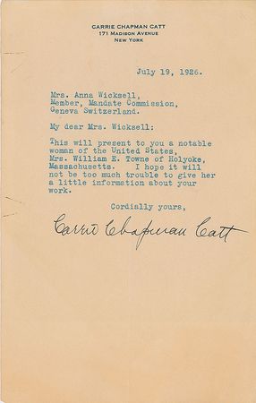 Lot #328 Carrie Chapman Catt - Image 1
